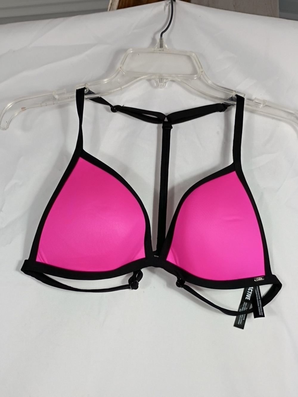 EUC Pink Victorias Secret Lined Triangle Bikini Top Ultimate Push Up Retro Sz Lg